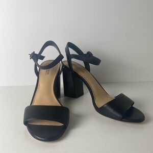 Antonio Melani Shaylen Black Leather Block Heel Sandal  Ankle Strap Size 9 1/2